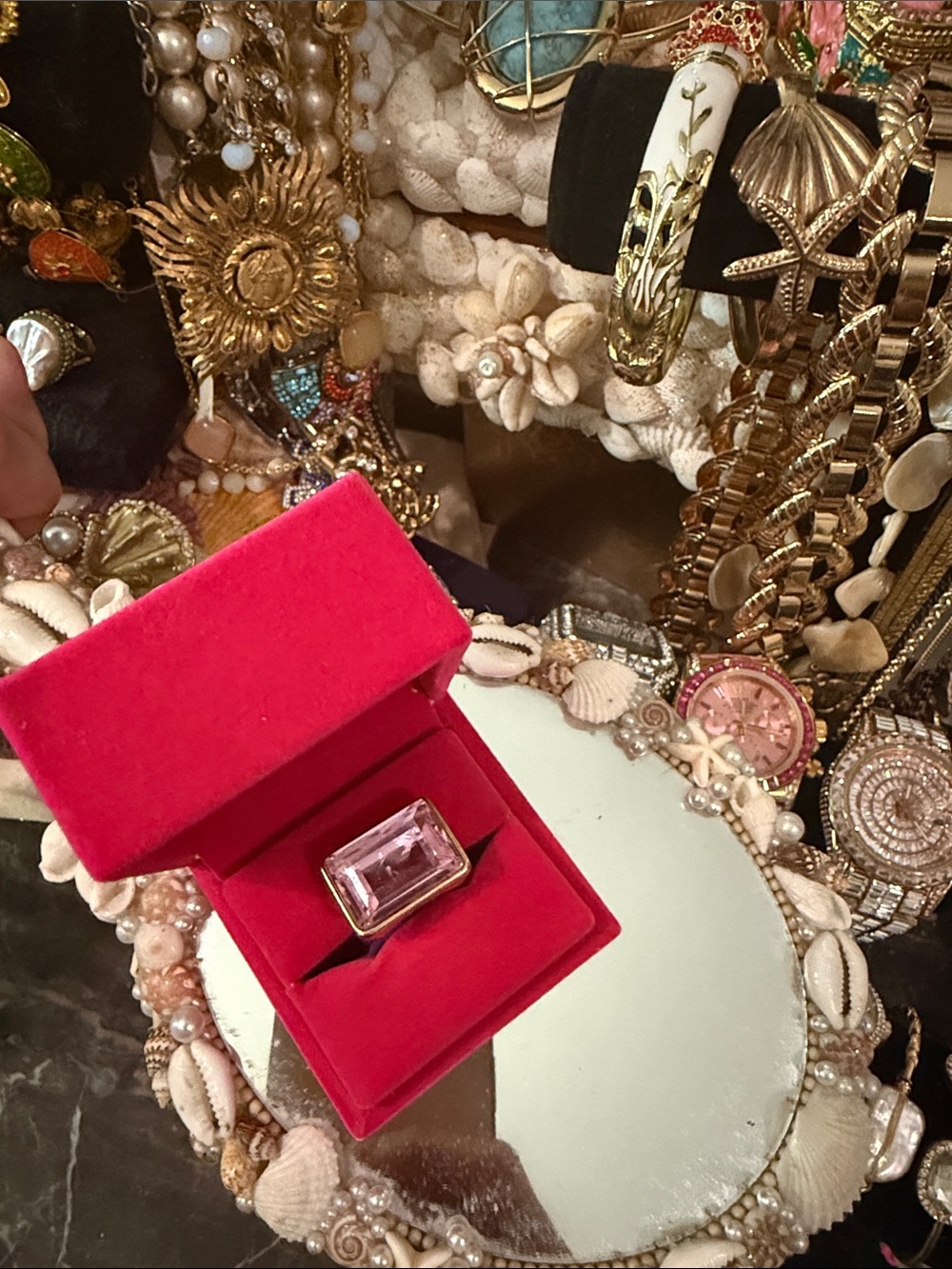 Pink glass stone ring